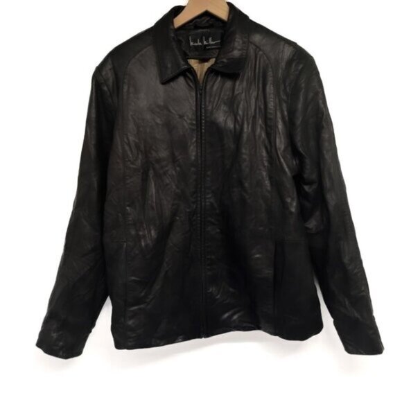 Vintage Nicole Miller 100% Leather Zip Up Moto Bomber Jacket Coat